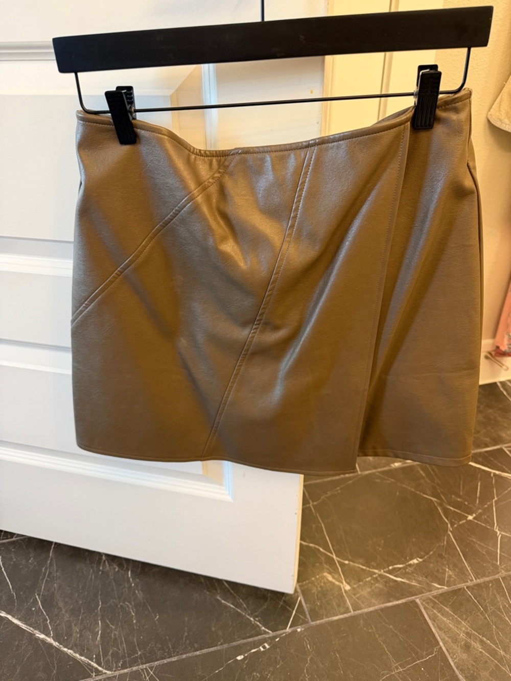 She + Sky Olive Faux Leather Mini Skirt